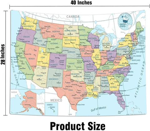 United State Map Tapestry, US Maps Tapestries for Kids Student, Educational Tapestry Wall Hanging for Classroom Bedroom Living