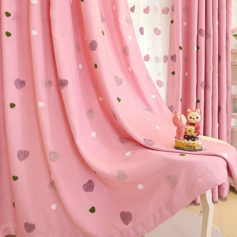 Cartoon Pink Heart Shape Blackout Curtains For Baby Girls Bedroom  Lovely Tulle For Living Room Window Treatment Drapys X-M05#30
