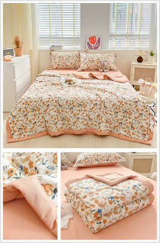 Floral Style Duvets for Summer Soft Comforter Breathable Bedspread 이불 Quilted Blanket Adults/Kids Thin Quilt (No Pillowcase)