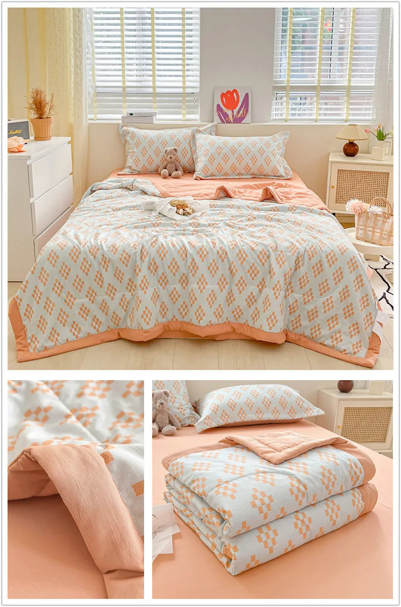 Floral Style Duvets for Summer Soft Comforter Breathable Bedspread 이불 Quilted Blanket Adults/Kids Thin Quilt (No Pillowcase)