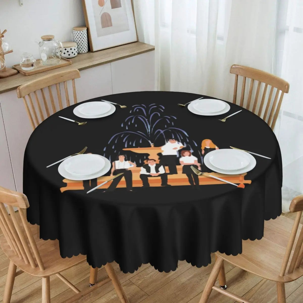 Customized I'll Be There For You Round Tablecloths 60 Inch Friends TV Show Table Covers for Kitchen Table Cloth