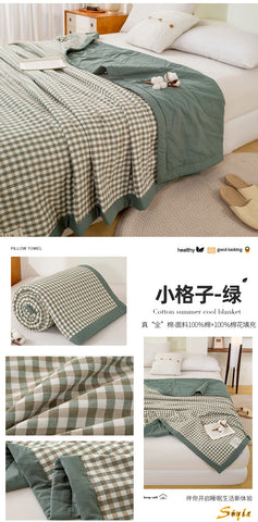 Japanese-style Plaid Summer Blanket 100% Cotton Skin Friendly Quilted Queen Quilt 220*240 Breathable King Size Duvet Comforter