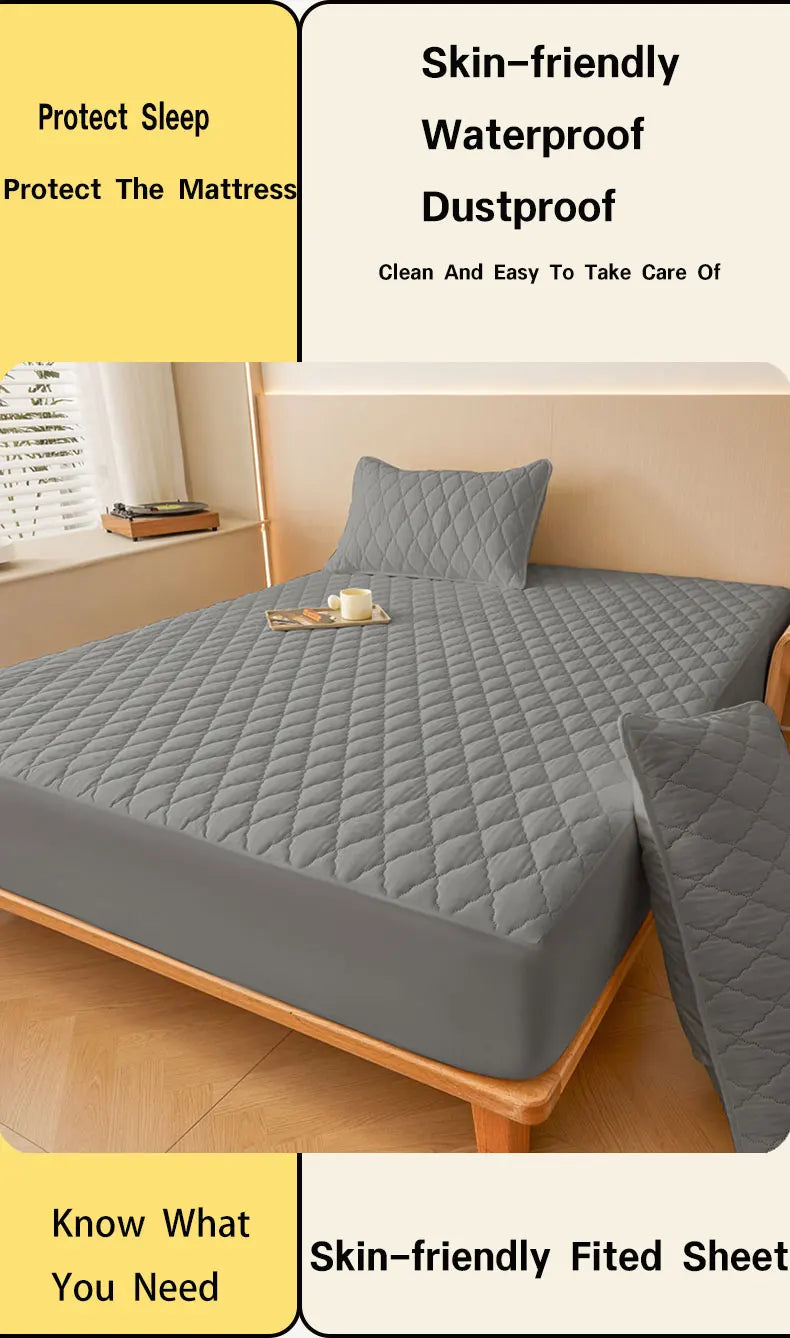 1PC Thicken Solid Color Checked Mattress Cover,Cotton-padded Breathable,Dust Proof,All SeasonsSuitable For The Bedroom,