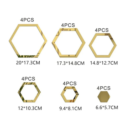 24pcs Hollow 3D Hexagonal Mirror Wall Sticker DIY Honeycomb Decoration Self Adhesive Paper Waterproof Home Living Room Bedroom