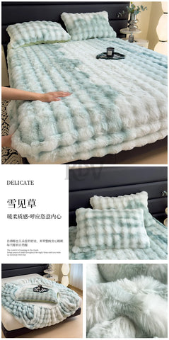 Luxury Faux Rabbit Plush Fitted Sheet with Deep Pocket Winter Thicken Warm Mattress Protector Soft Fluffy Double Mattress Cover