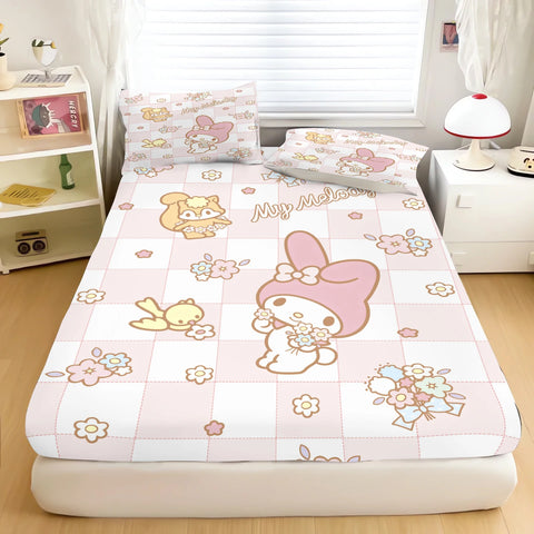 My Melody Cartoon Fitted Sheet for Children Sanrio Soft Elastic Cover Cute Printing Custom Made Bedding Cover