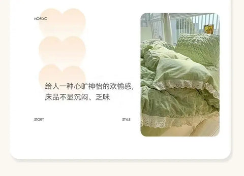 Korean Princess  Bedding Set Duvet Cover Ins Style Wash Cotton Solid Color Summer Soft Bed Sheet Set Comforter Set Quilt Cover