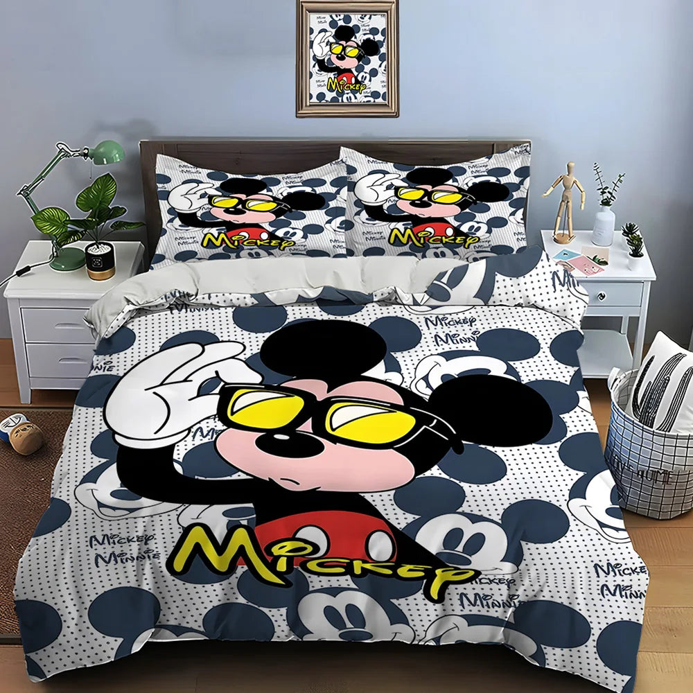 3PC Disney Mickey Mouse Printed Bedding Set Duvet Cover Anime Quilt Adult Kids Birthday Gift Full Size Bedding Set Luxury Gifts