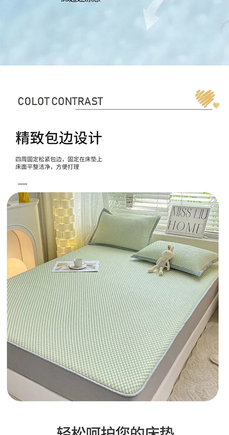 Summer Cooler Latex Bed Fitted Sheet Set Soft Air-conditioning Mat Bed Skirt Washable Solid Anti-slip Mattress Protector Cover