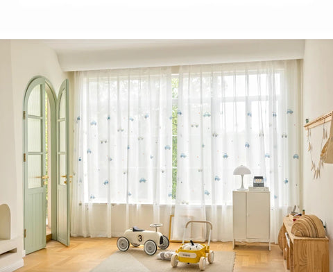 1PC Cute Cartoon Car Children's Blackout Curtains, Beige Shading Curtains For Kids Bedroom Window Decoration,  Tulle Curtains
