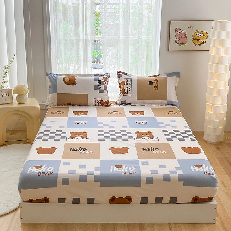 1pc Waterproof Fitted Bed Sheets Cartoon Style Single Bed Cover for Kids Queen/King sabanas cama matrimonial(without pillowcase)