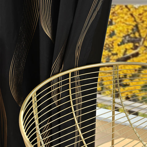 1pc/2pcs 100% Blackout Curtains, Luxury Marble and Wave Pattern Privacy Curtain for Living Room, Bedroom, Home Decor Grommet Top