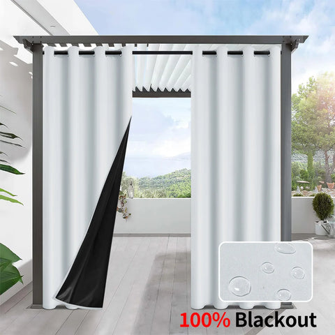 1pc Solid 100% Blackout Curtains, Waterproof Outdoor Curtains for Garden, Patio, Porch, Bedroom, Living Room, Pergola, Cabana