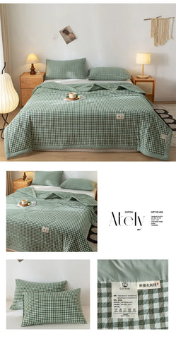 Ins Style Summer Quilt with 100% Cotton Filling Lightweight Skin-friendly Pure Cotton Quilt Plaid Style Thin Comforter Bed Duvet