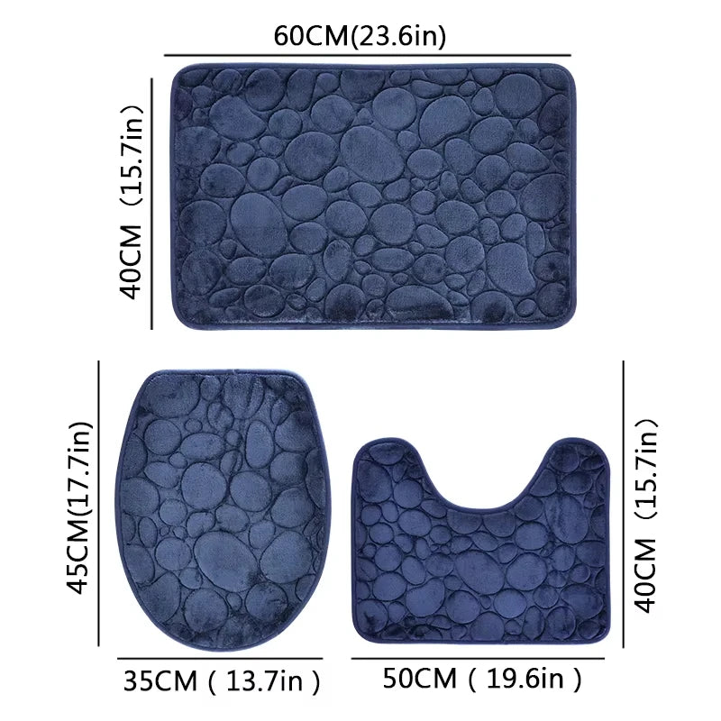 3pcs/Set Solid Color Simple Bathroom Water-absorbing and Non-slip Floor Mat Stone Pattern, Comfortable and Soft, Three-piece Set
