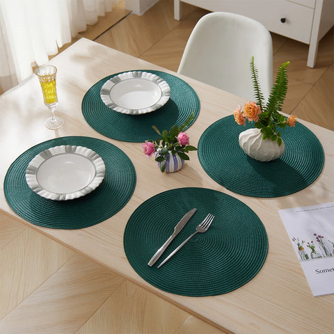 Round Braided Placemats Set of 4 Washable PP Heat Resistant 38cm Table Place Mat for Kitchen Xmas Dining Table Party Decor