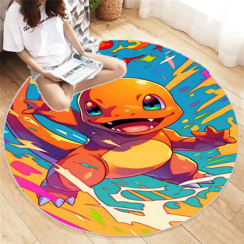 MINISO Charmander Pokemon Round Mat Cartoon Living Room Bedroom Kitchen Balcony Rugs Non-Slip Yoga Carpet Cute Home Decor Gift