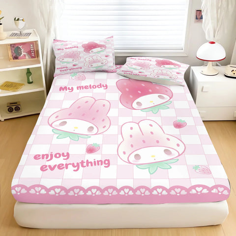 My Melody Cartoon Fitted Sheet for Children Sanrio Soft Elastic Cover Cute Printing Custom Made Bedding Cover