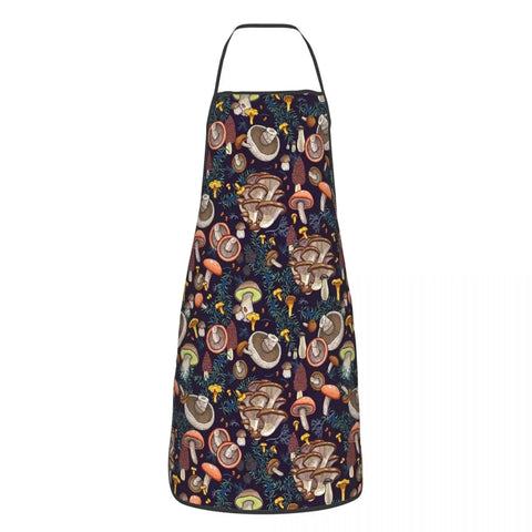 Unisex Vintage Night Mushrooms Apron Adult Women Men Chef Tablier Cuisine for Cooking Kitchen Botanical Forest Garden Painting
