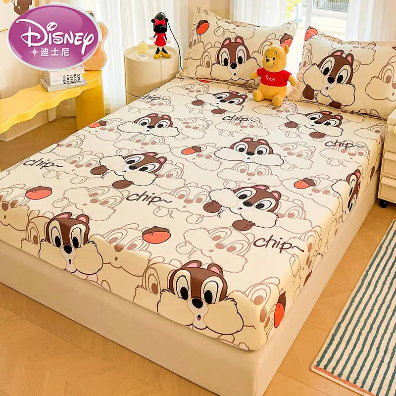 Disney Stitch Bed Mattress Cover Kawaii Cartoon Minnie Pooh Bear Lotso Bed Linen Fitted Sheet For Kids Adult Single Queen Size