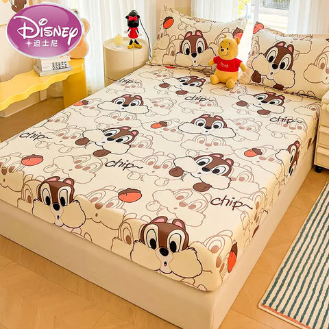 Disney Stitch Bed Mattress Cover Kawaii Cartoon Minnie Pooh Bear Lotso Bed Linen Fitted Sheet For Kids Adult Single Queen Size