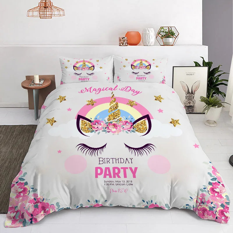 Modern Lovely Princess Kids Bedding Set Twin Size Microfiber Cartoon Unicorn Swan Ballet Girl Print Duvet Cover With Pillowcases