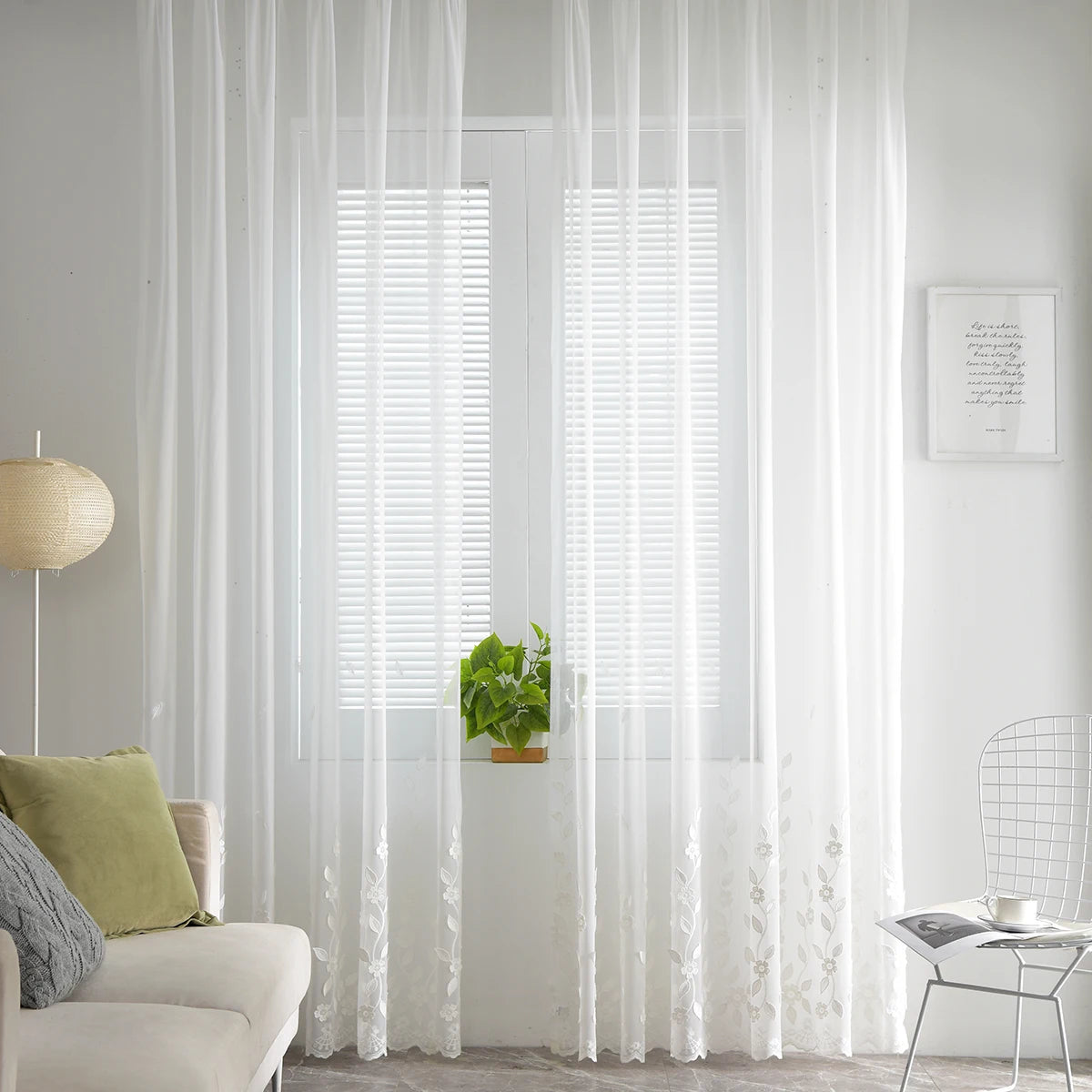 Embroidery Tulle Curtain For Living Room Modern Flower Sheer Voile Drapes For Bedroom Cortinas