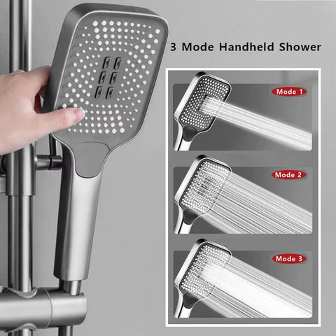 Gray Bathroom Shower Set Piano Key ABS Anti-Rust Shower System Set Wall-Mounted Bathtub Hot and Cold Water Bathroom Accessories