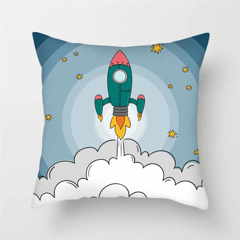 Cartoon Astronaut Rocket Spaceship Sofa Home Bedroom Decoration Pillowcase Kids Room  Space Theme Cushion Cover