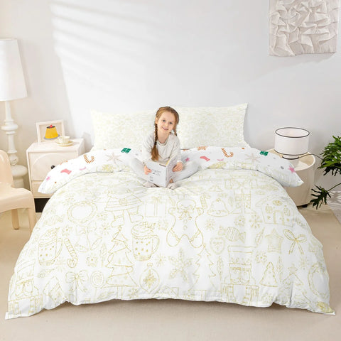 Homewish Girly Christmas Nutcracker Duvet Cover Set for Kids,Princess Cute Bowknot Bedding Set,Pink Abstract Stripes Bed Set