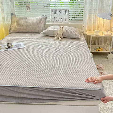 Summer Cooler Latex Bed Fitted Sheet Set Soft Air-conditioning Mat Bed Skirt Washable Solid Anti-slip Mattress Protector Cover