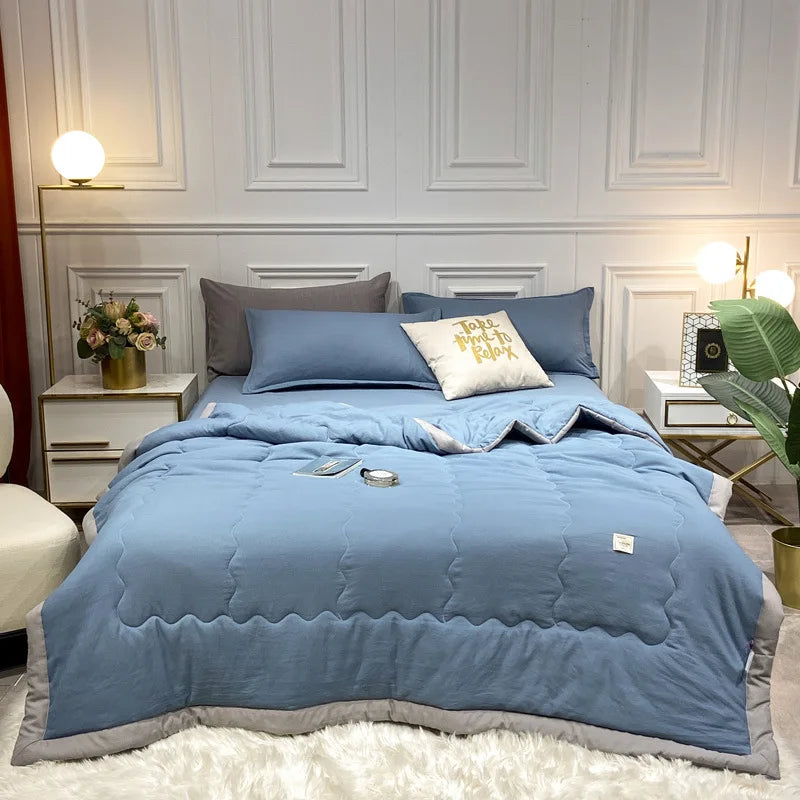 Japan Style Summer Quilt Soft Breathable Quilted Duvet Queen Skin Friendly WashableThin Comforter Lightweight Blanket 180x220