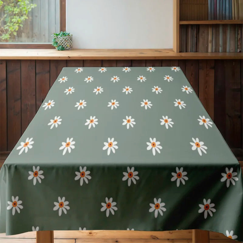 Green Floral Tablecloth Decoration Modern Dining Room Linens Home Decor for Kitchen Living Area
