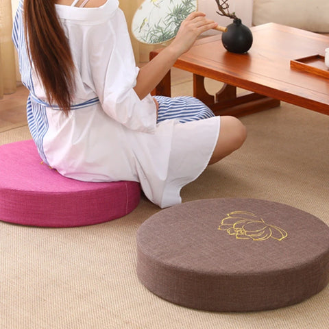 Yoga Meditation Cushion Round Thickened Embroidered Lotus Cushion with Backrest and Pillow 40*6cm Tatami Is Removable Washable