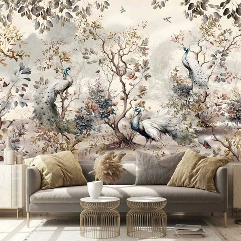 1 Peacock Floral Decorative Tapestry - Elegant wall hanging with bright floral and peacock pattern, polyester fabric