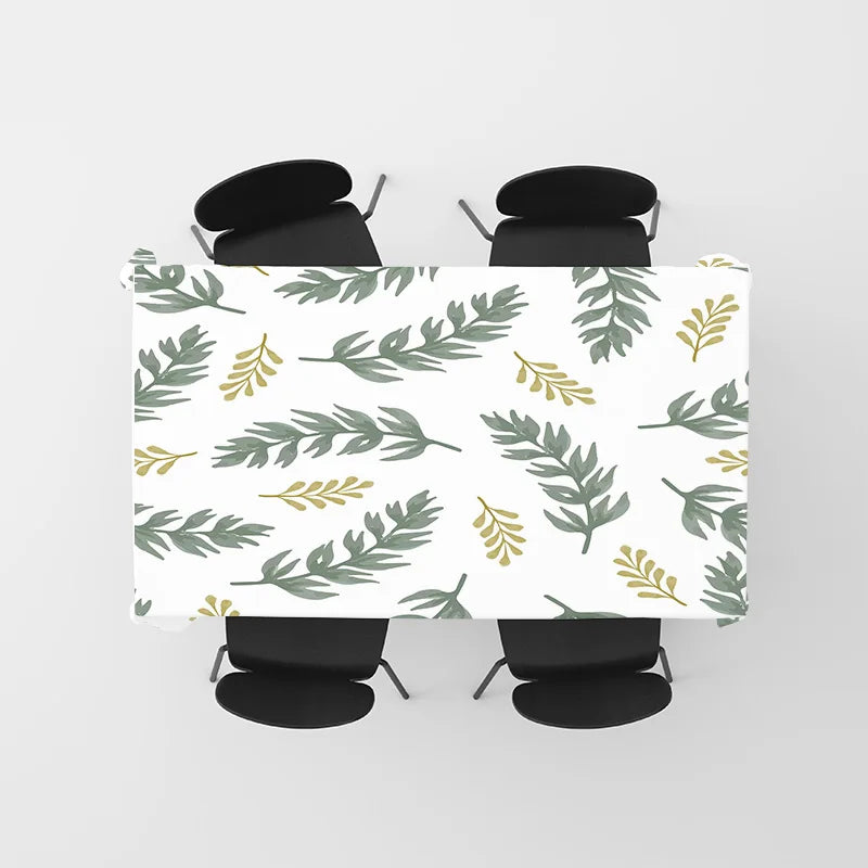 Green Leaves Tablecloth Floral Design Kitchen Decoration Set for 4 People Decorative Home Textiles Easy Washable Dining Linen Cl