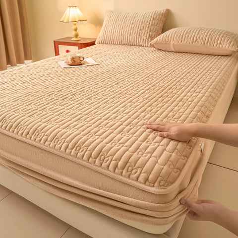 WASART Quilted coral fleece mattress protector cover winter warm elastic fitted sheet couple double bed protection pad 180x200