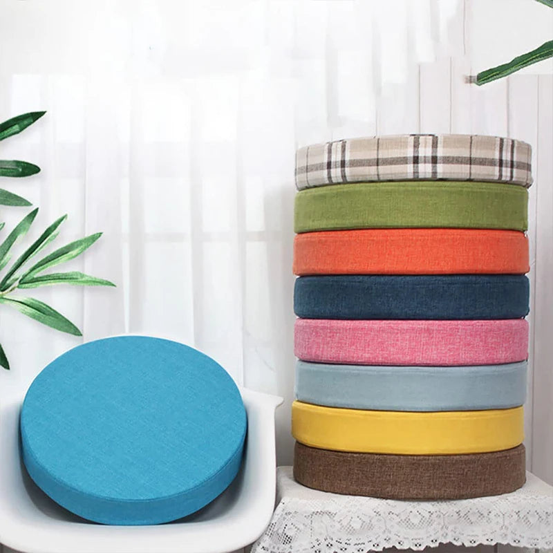 35Cm Seat Cushion High Resilience Round Chair Cushion Round Thick Cushion Dining Chair Washable Cover Anti-Slip Linen