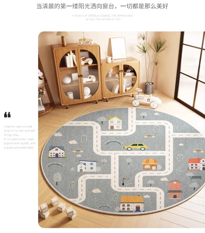 Cartoon Style Rugs for Bedroom Washable Living Room Decoration Round Carpet Anti-slip Children's Room Floor Mat Soft Bedside Rug