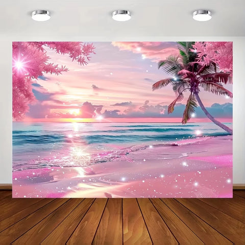 VIKAMA Summer Illusion Beach Tapestry Powder Sand Star Twinkle Neon Palm Wave Surge Living Room B&B Room Decoration