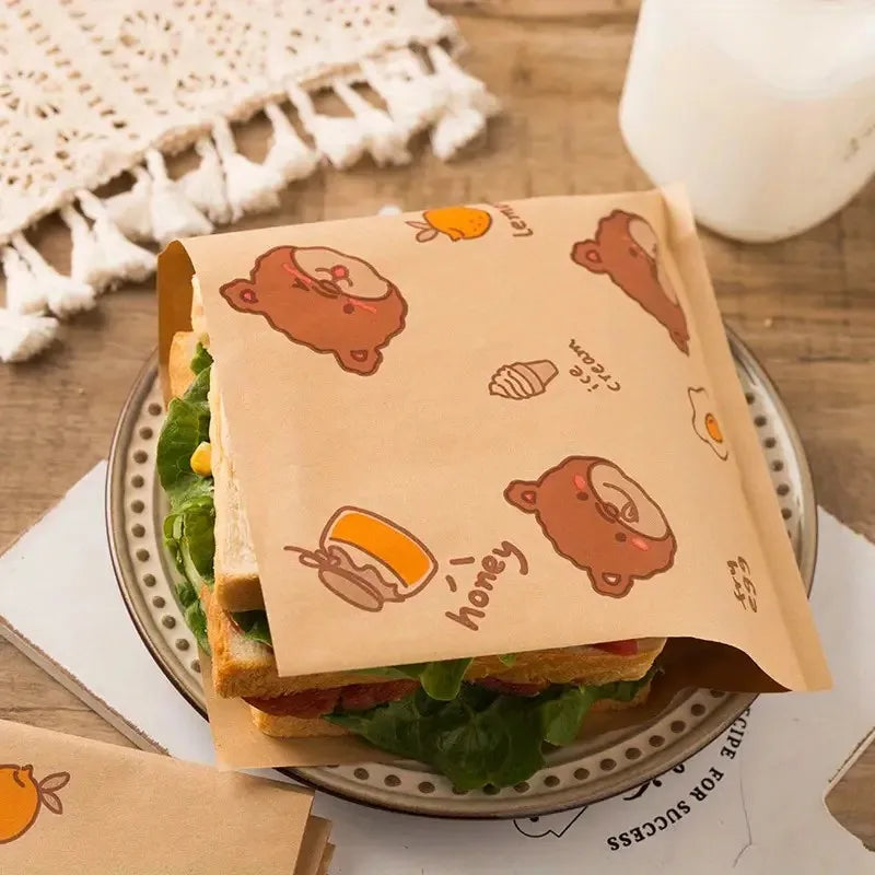 50pcs Sandwich Wrappers, Greaseproof Non-Stick Parchment Paper, Cute Pattern Food Wrapper, Baking Tools, Kitchen Gadgets