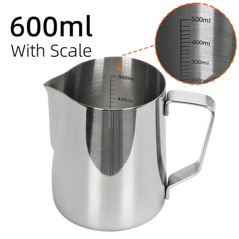 Milk Frother Jugs with Scale 350ml 600ml Stainless Steel Espresso Coffee Milk Pitcher Barista Steaming Cup Latte Art Needle