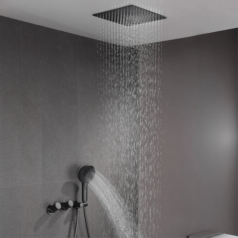 AITANA Minimalist Gun Grey Brass Ceiling Shower System Hidden Embedded Dual Handle Cold and Hot Water 2-Function Bathroom Mixer