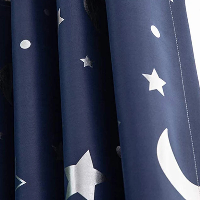 Blackout Curtains For Kids Boys With Stars And Moon Bedroom  Livingroom Window Drapes Navy Blue Gray Pink