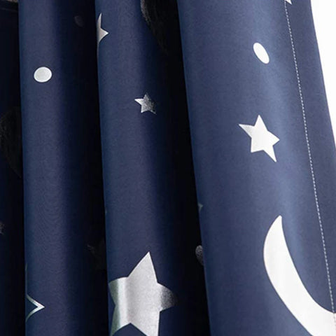 Blackout Curtains For Kids Boys With Stars And Moon Bedroom  Livingroom Window Drapes Navy Blue Gray Pink