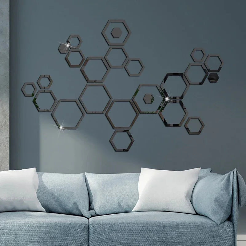 24pcs Hollow 3D Hexagonal Mirror Wall Sticker DIY Honeycomb Decoration Self Adhesive Paper Waterproof Home Living Room Bedroom