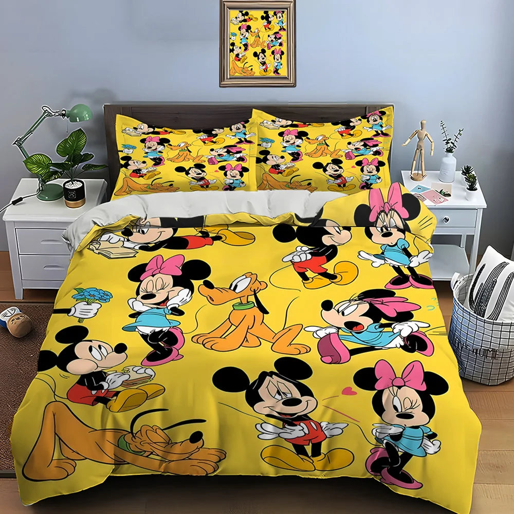 3PC Disney Mickey Mouse Printed Bedding Set Duvet Cover Anime Quilt Adult Kids Birthday Gift Full Size Bedding Set Luxury Gifts