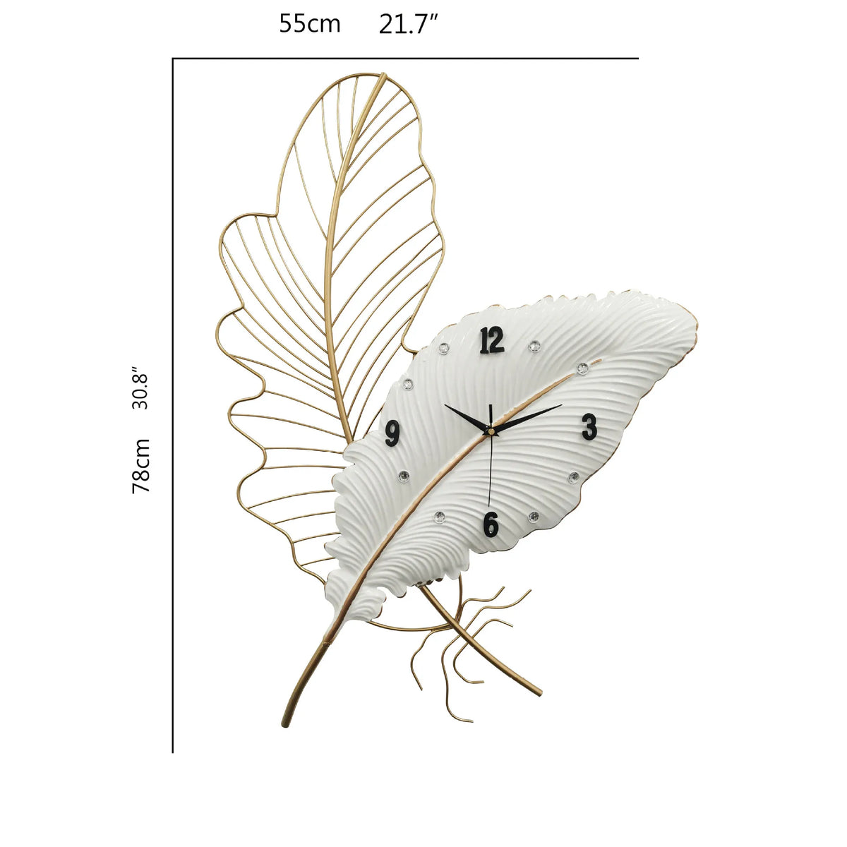 2025 New Large-size Iron Handmade Pure White Feather Wall-mounted Clock Home Decor Silent Hollow Feather Simple Quartz Clocks