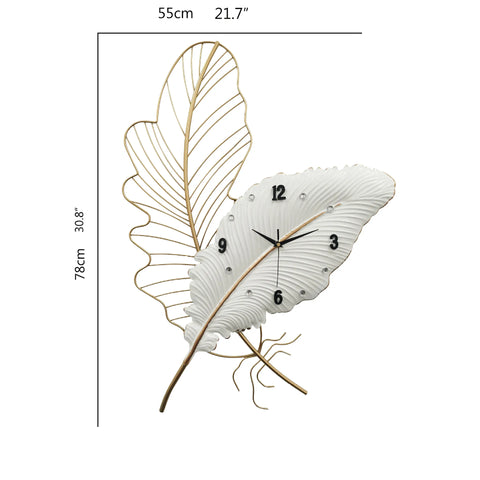 2025 New Large-size Iron Handmade Pure White Feather Wall-mounted Clock Home Decor Silent Hollow Feather Simple Quartz Clocks