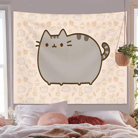 Cartoon P-PusheensS Cute Cat Tapestry Hanging Dormitory Room Bedspread Blanket Children's Room Party Home Decoration Gift